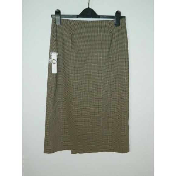 ModCloth Skirt Brown Checkered Long A Line Side Button Midi Lined Skirt Size 4 - Picture 3 of 10